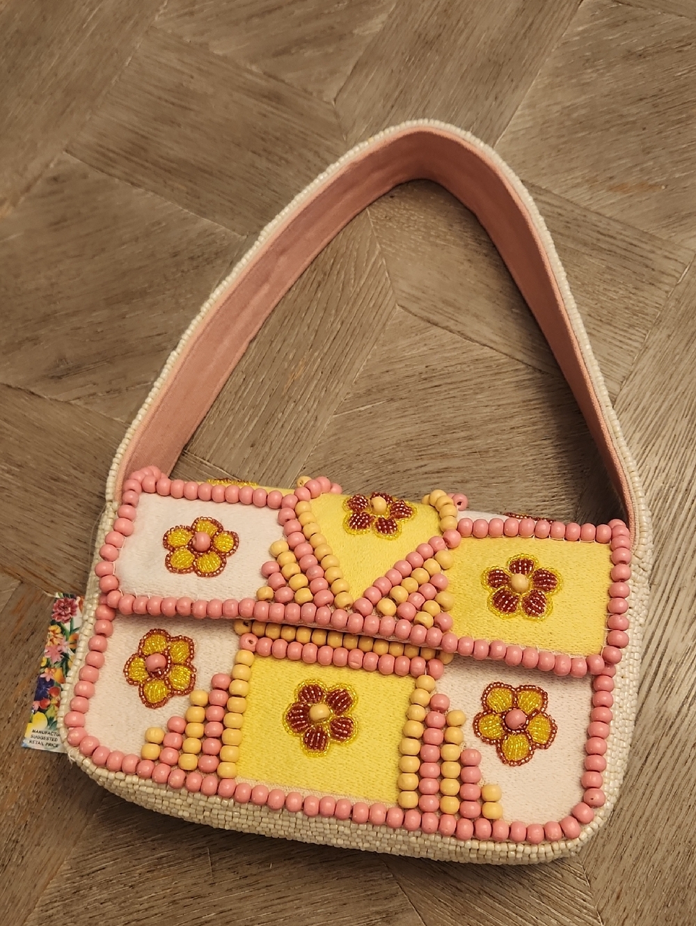 Express Edit Beaded Floral Shoulder/Hand Bag -Trendy -Vacation Ready - Picture 5 of 8